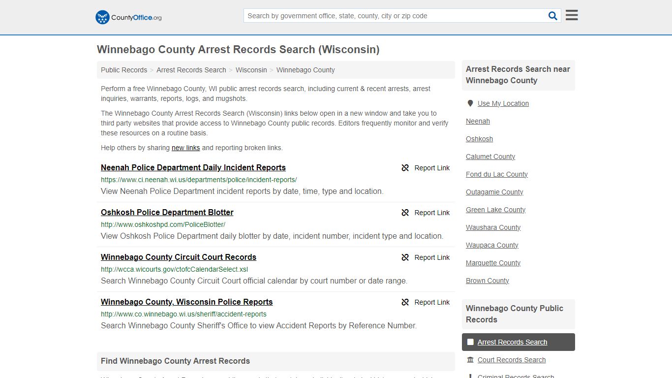 Winnebago County Arrest Records Search (Wisconsin)